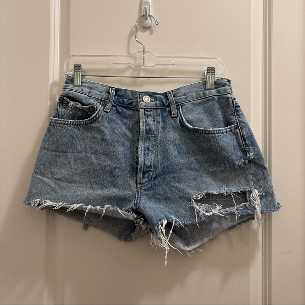 Agolde Parker Cut Off Jean Shorts Size 28 Blue Distressed Boho Minimalist Denim